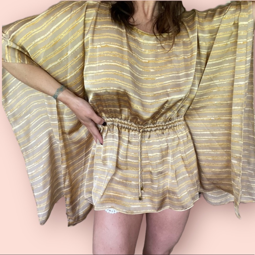 STUNNING Y2K Vibes Michael Kors Designer Silky Golden Goddess Tunic Dress Top!